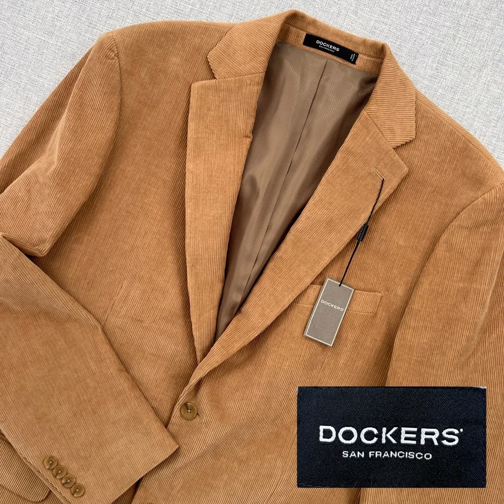 NEW Dockers Corduroy Blazer Sport Coat Jacket Men 44L‎ Beige Cotton Academia Ivy